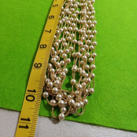 Eight Strand Faux Pearl on Cord with Gold colored Thread Necklace - Picture 4 of 6